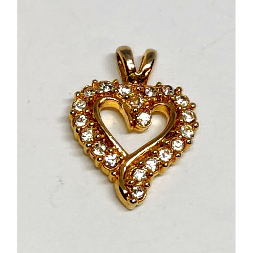Vtg Unsigned Goldtone Rhinestone Heart Shaped Pendant